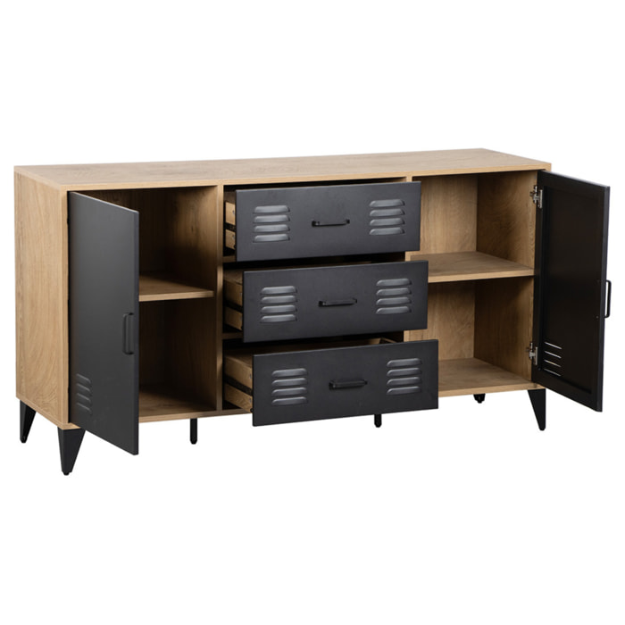 Tribeca - buffet bas - effet bois et métal noir - 140 cm - Bois / Noir