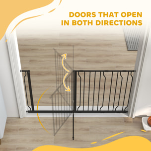 Barrera de Seguridad de Perros Extensible para Escaleras y Puertas 75-145 cm con Extensiones Montaje a Presión Acero Altura 76 cm Negro