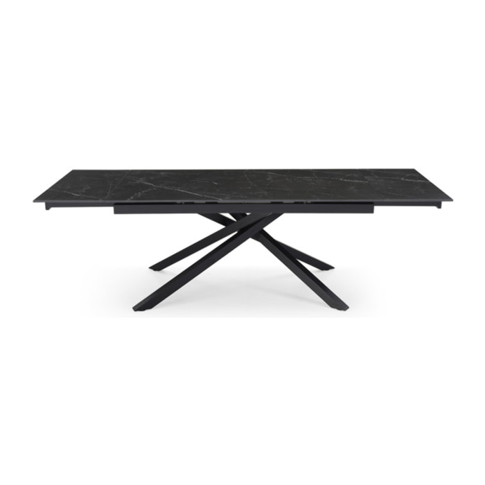 Table extensible céramique noir marbré 180/260cm - 8 piètements - UNIK