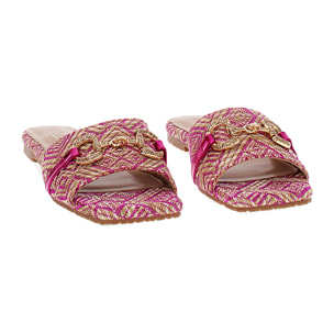 Sandalias planas mujer fucsias en rafia
