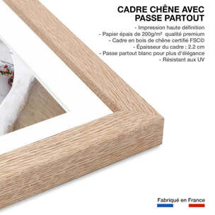 Poster dôme bleu sur les cyclades Affiche + cadre en bois - Chêne