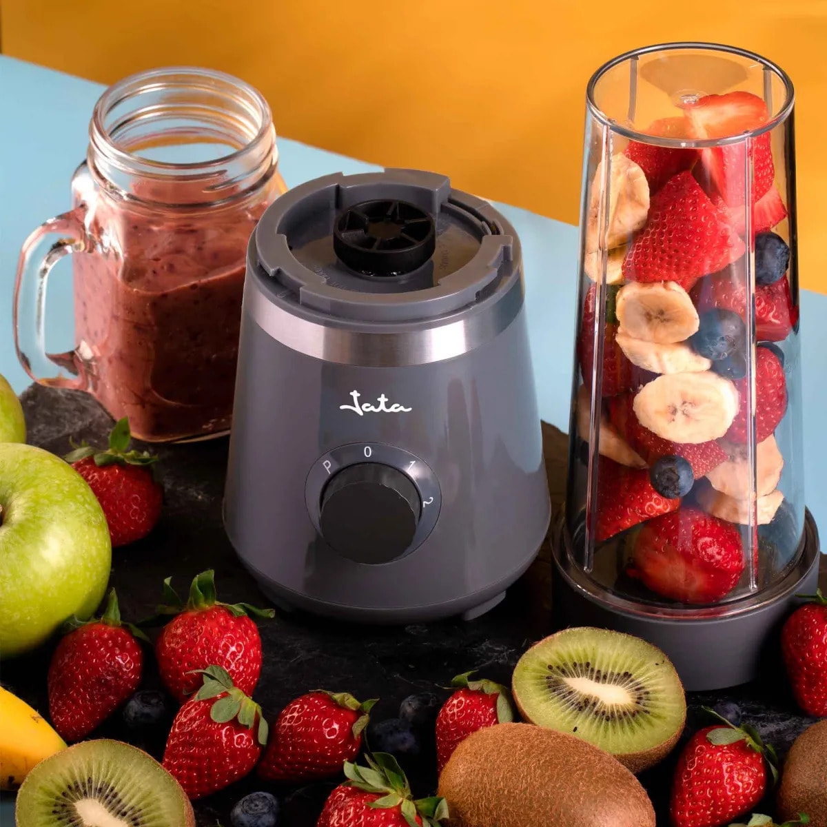 Batidora de vaso portátil JATA JEBT1001 de 600 W. 4 cuchillas. 2 velocidades + pulse. Pica hielo