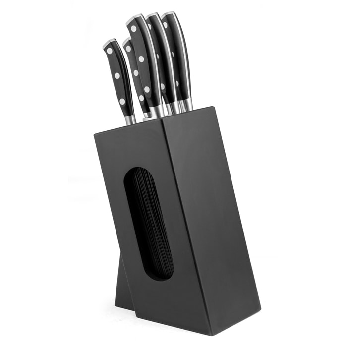 Vulcano - Bloc spaghetti en bois noir 5 couteaux de cuisine
