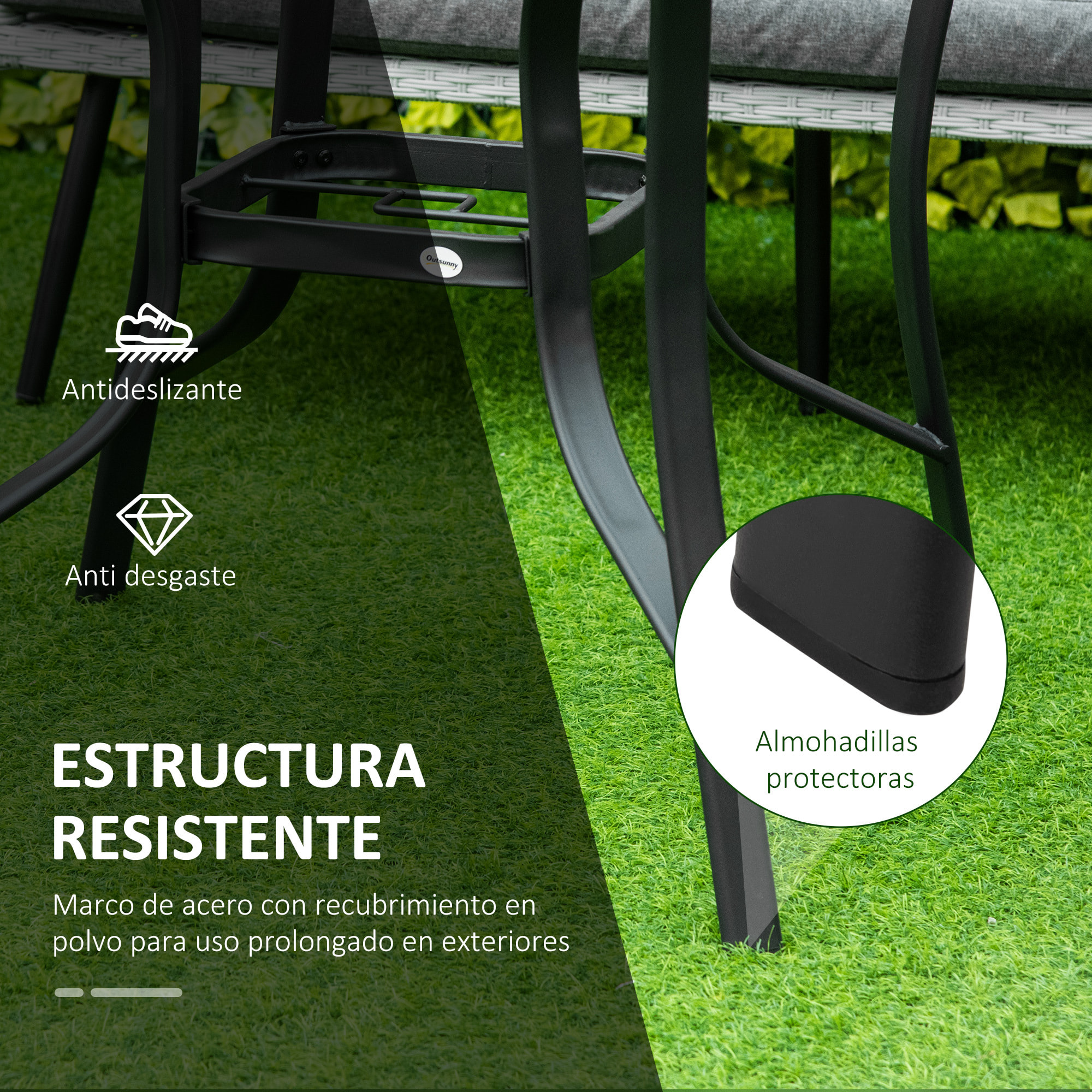 Outsunny Mesa de Cristal de Jardín con Agujero para Sombrilla Acero Ø106,5x71cm