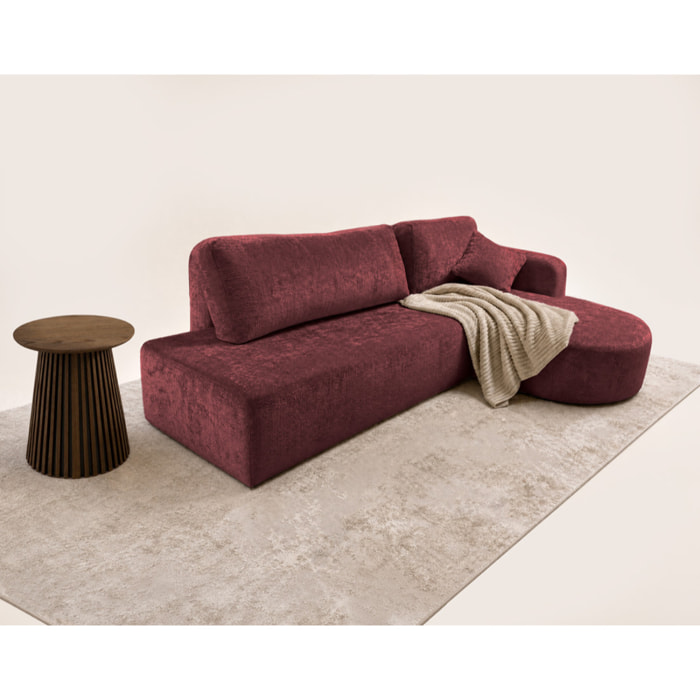 Miro - Canapé d'angle droit 4 places convertible avec coffre en velours texturé - Prune