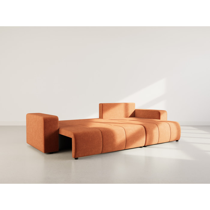 Nicole - Canapé d'angle réversible 5 places convertible avec coffre en tissu - Rouille