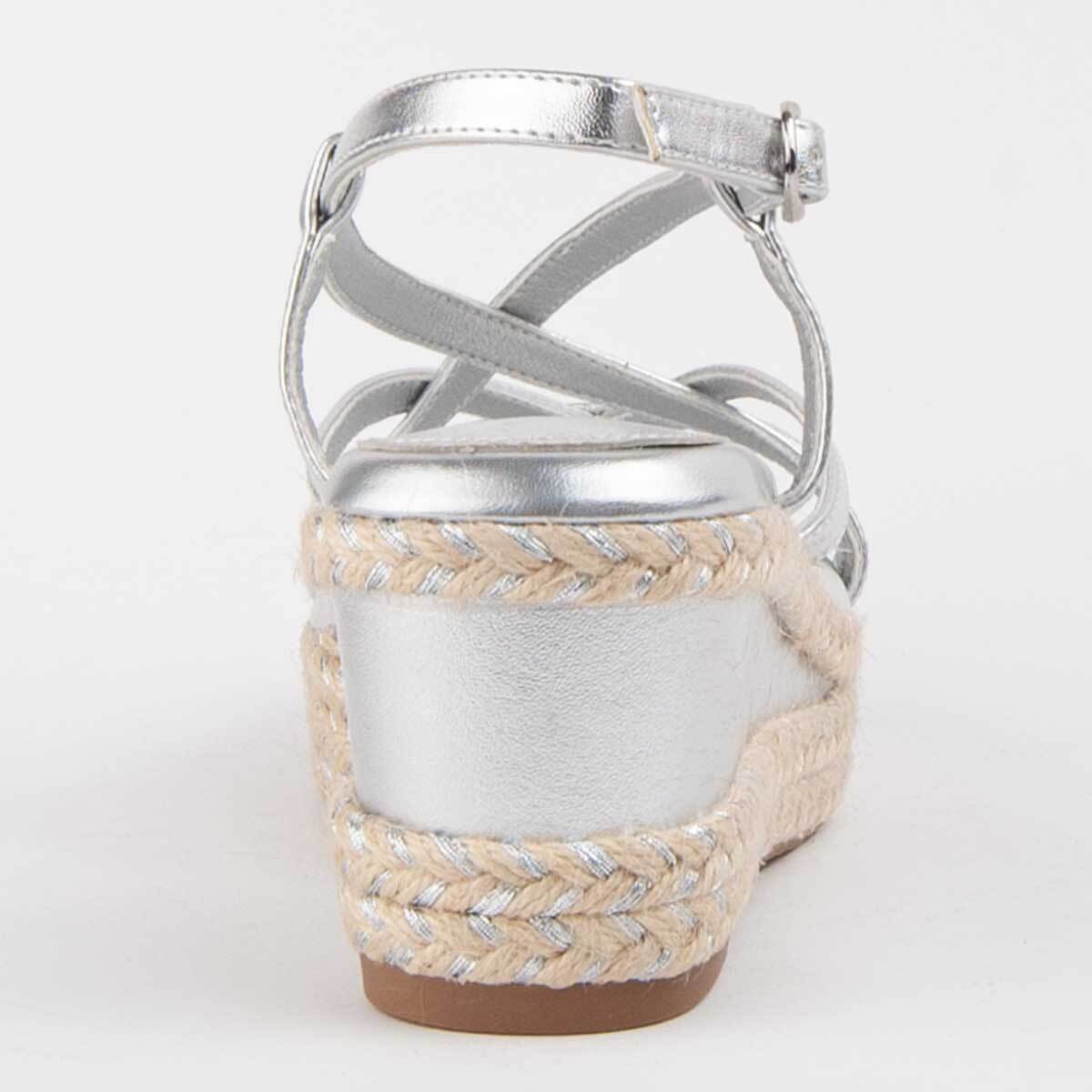 Sandalia De Cuña - Plateado - Altura: 7 Cm