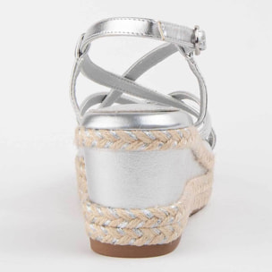 Sandalia De Cuña - Plateado - Altura: 7 Cm