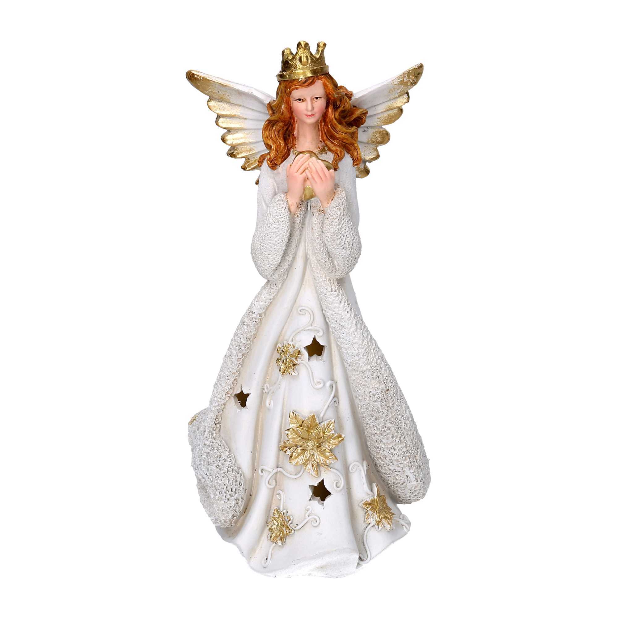 Angelo in resina oro con led cm14,5x14,5h31