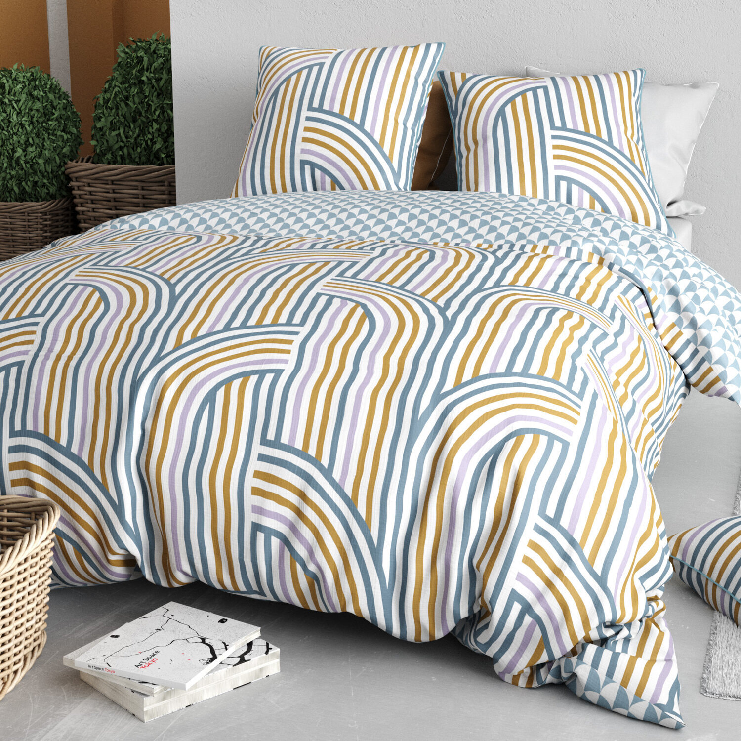 Parure housse de couette 3pcs microfibre effet pêche tango
