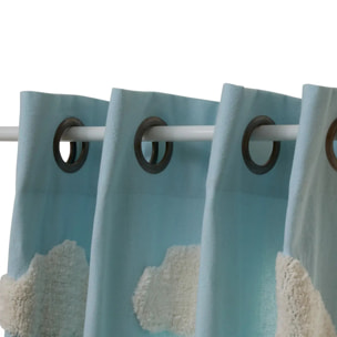 Rideau Tufy 260x140cm Bleu Clair Imprimé Nuages