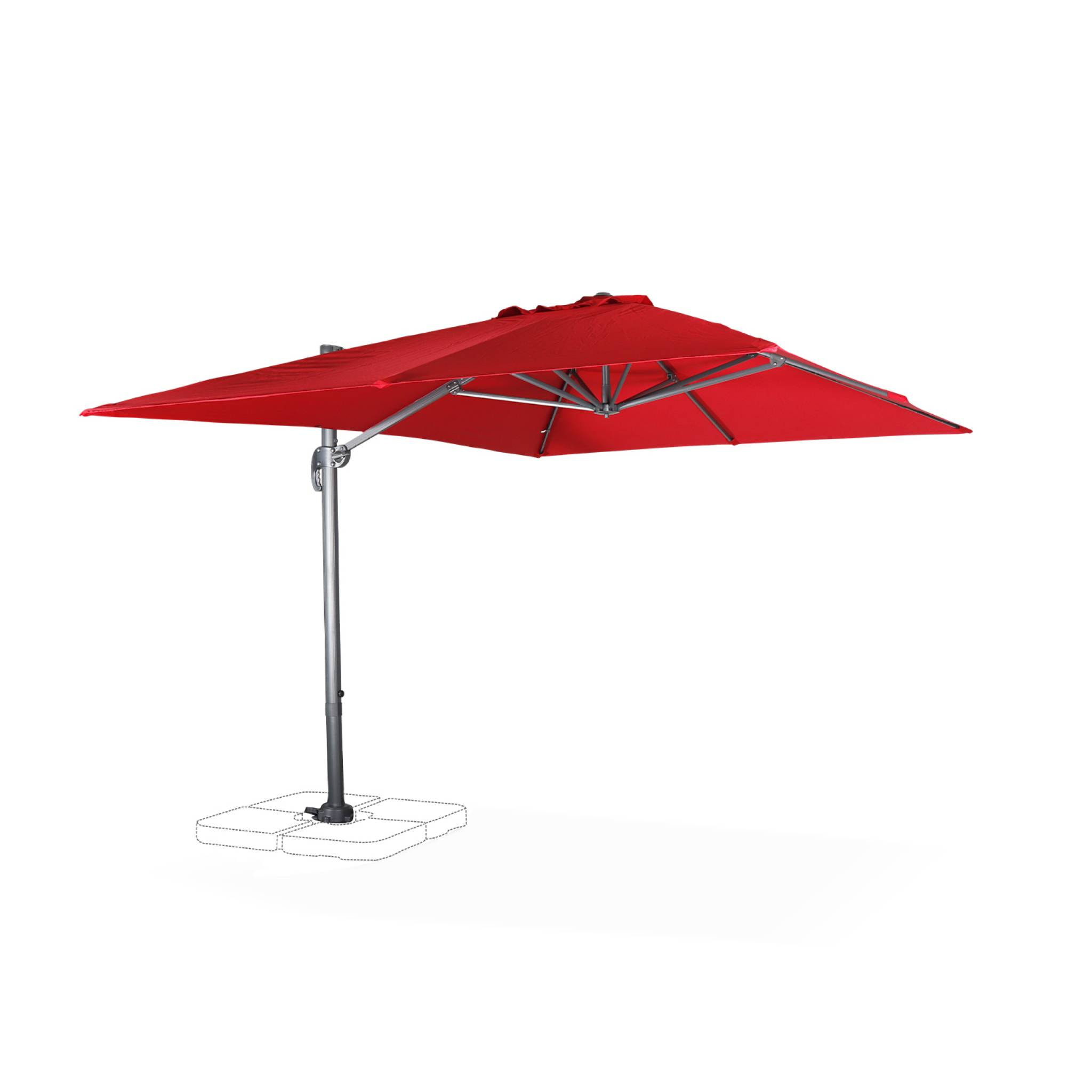 Parasol déporté rectangulaire 3x4m - Wimereux - rouge- Parasol excentré inclinable dans 6 positions. rotatif à 360°.