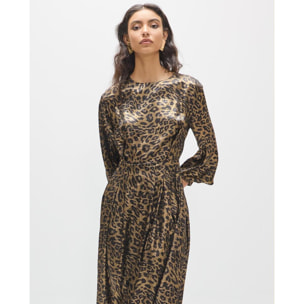 Abito midi stampato con scollo a scatola e tessuto elegante