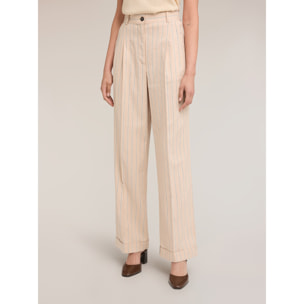 Motivi - Pantalones palazzo de mezcla de lino a rayas - Beige