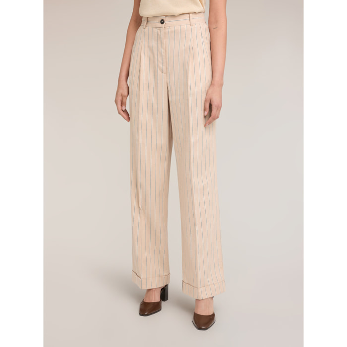 Motivi - Pantalones palazzo de mezcla de lino a rayas - Beige