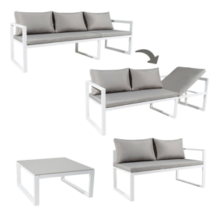 Salon de jardin modulable IBIZA en tissu gris 4 places - aluminium blanc
