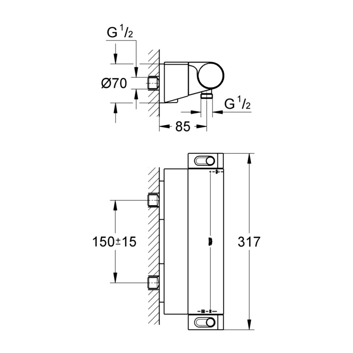 Mitigeur thermostatique douche Grohtherm 2000 avec tablette