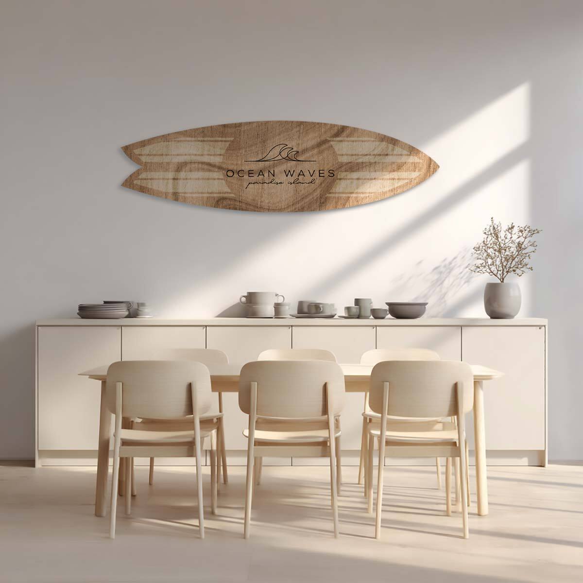 Planche de surf décorative couleur bois Ocean Waves Tableau alu Dibond