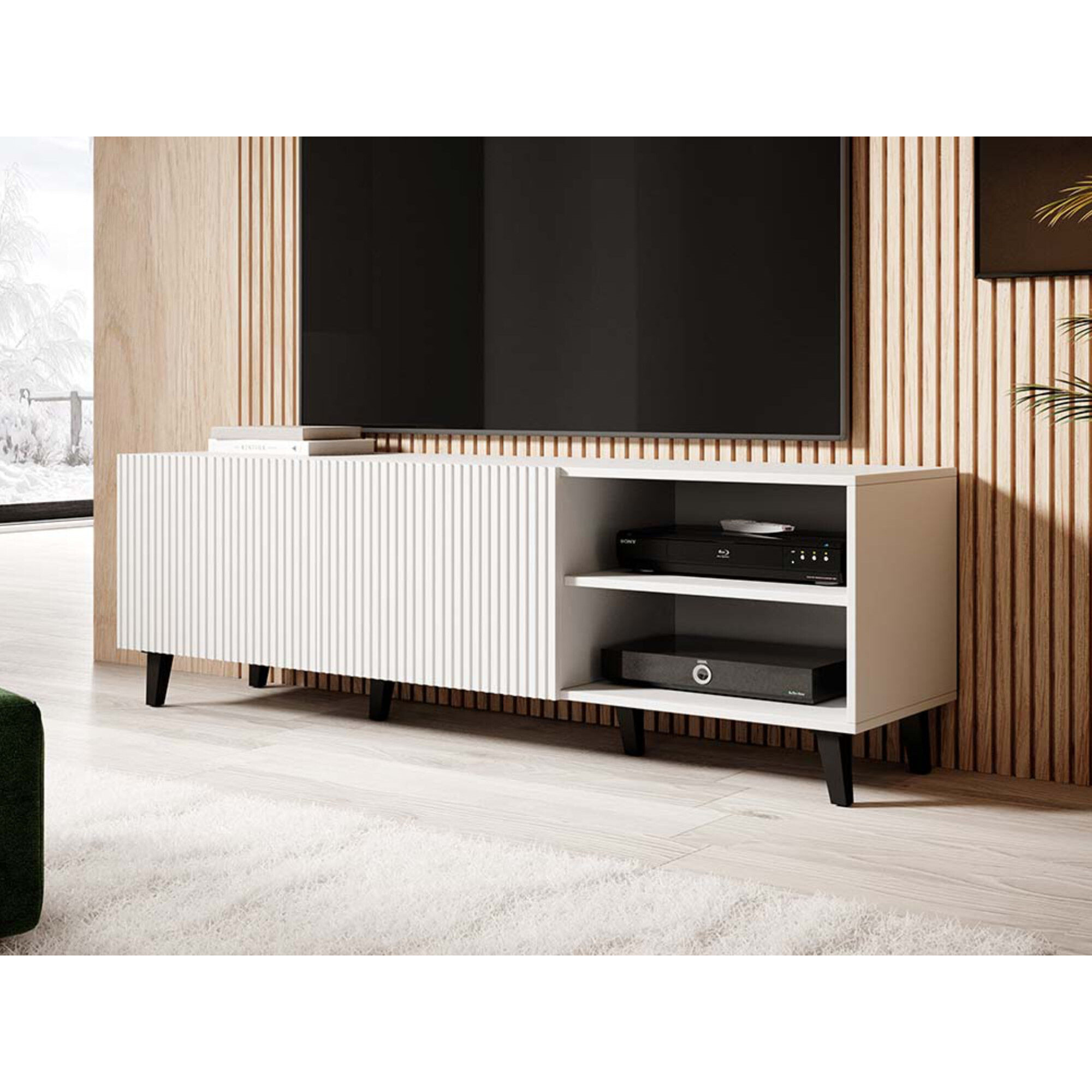 Sanna - meuble TV - 2 portes et 2 niches - 150 cm - Blanc