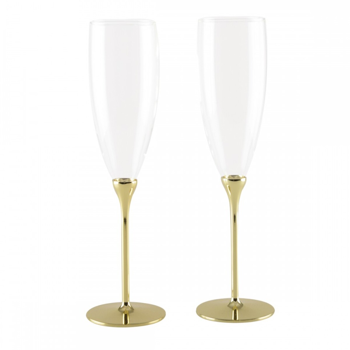 Lot de 2 flutes a champagne en verre sur pied en metal dore