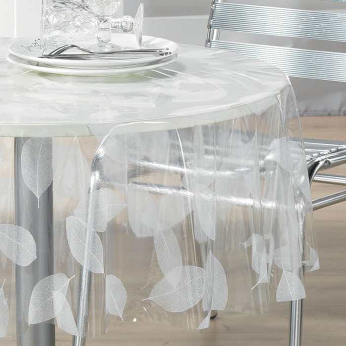 Nappe ronde transparente print feuilles - Blanc