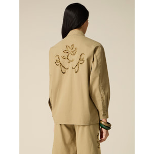 Oltre - Camisa de algodón con bordados see-through - Verde militare