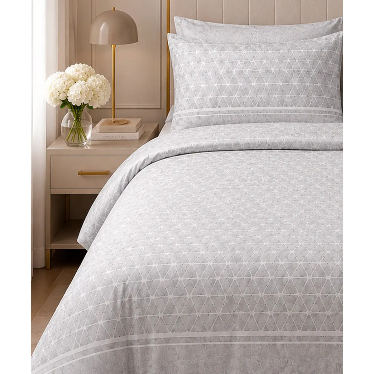 Parure Copripiumino Geo Grigio in Cotone 100% Made in Italy, Stampa Digitale HD
