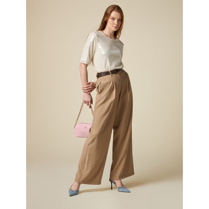 Oltre - Pantalones wide leg - Beige