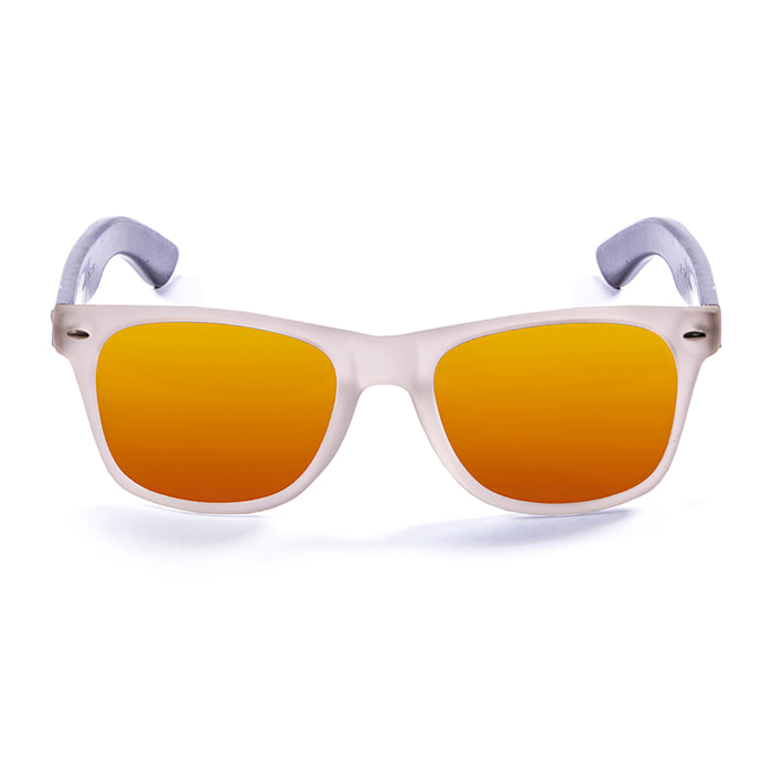 Gafas de sol OCEAN BEACH WOOD - Patilla marrón bambú con montura transparente blanco / Revo roja