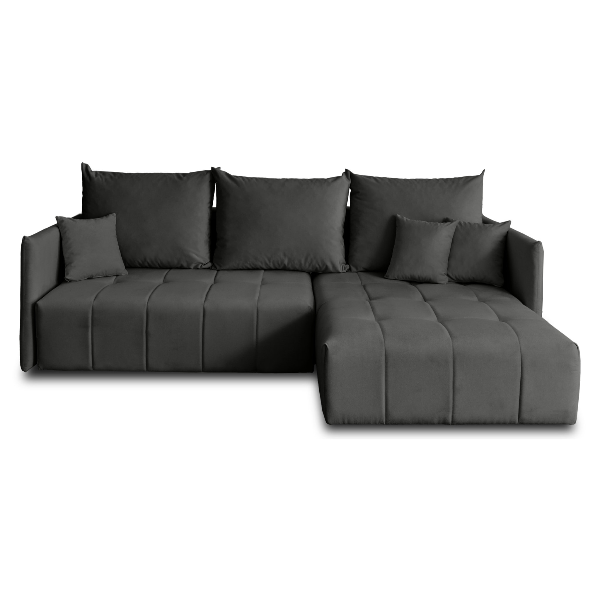 Petra - canapé d'angle réversible - convertible avec coffre - 4 places - en velours - Gris foncé