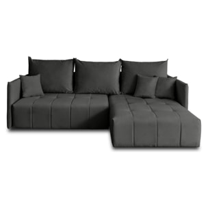 Petra - canapé d'angle réversible - convertible avec coffre - 4 places - en velours - Gris foncé