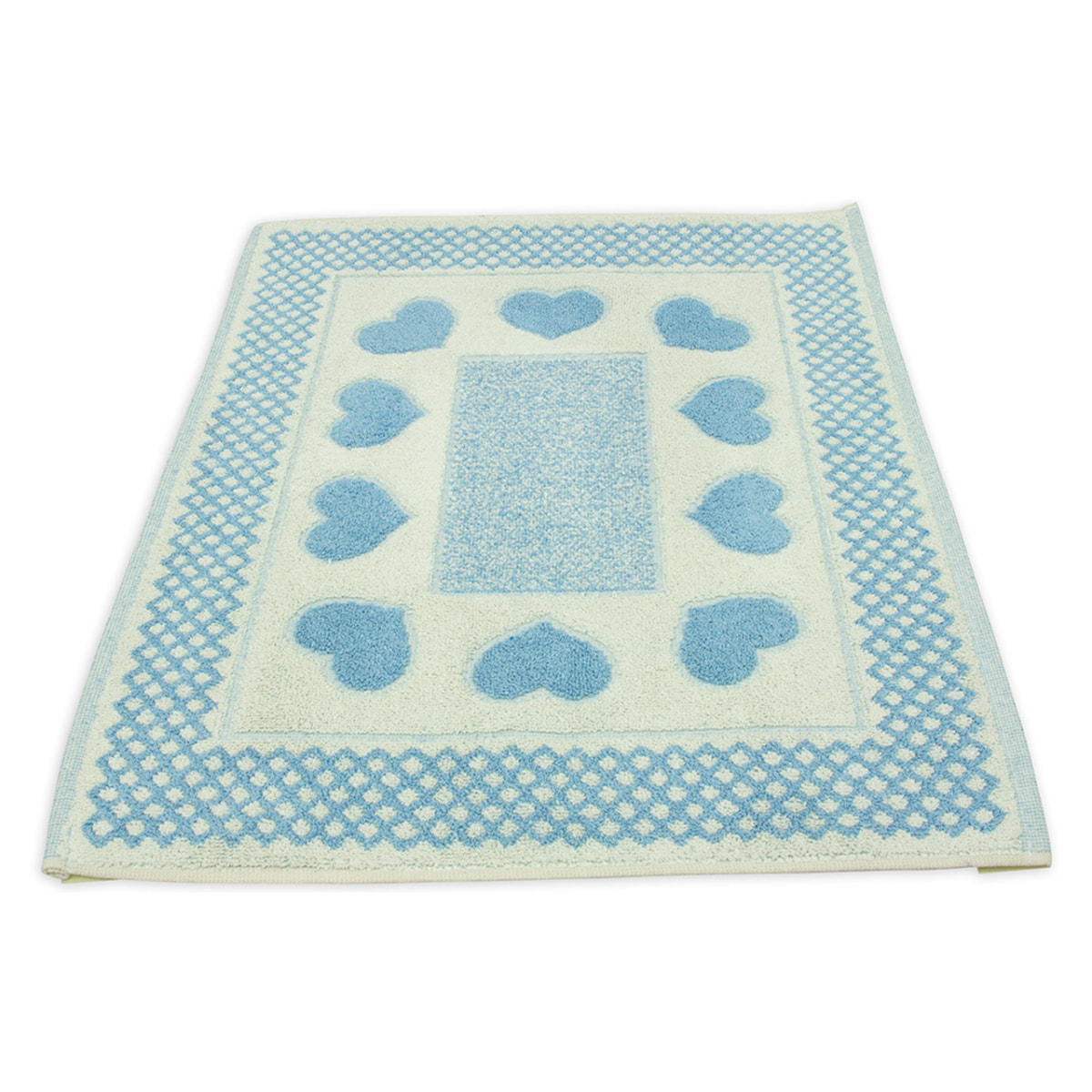 Tappeto Bagno Rettangolare Con Cuori Love Azzurro