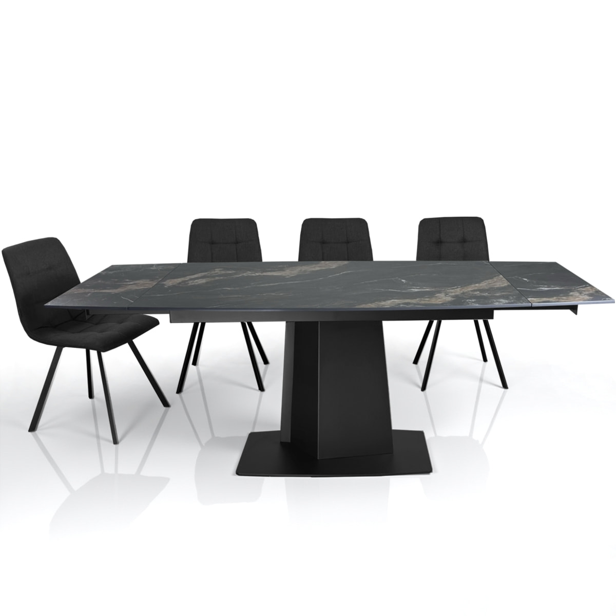 Table à manger extensible Tomasucci SAFIR, en céramique effet marbre noir, 140/170/200 × 89 × 77 cm