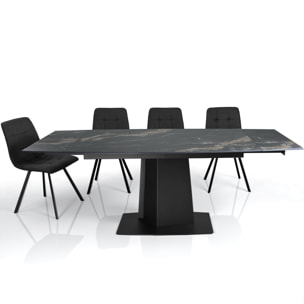 Table à manger extensible Tomasucci SAFIR, en céramique effet marbre noir, 140/170/200 × 89 × 77 cm
