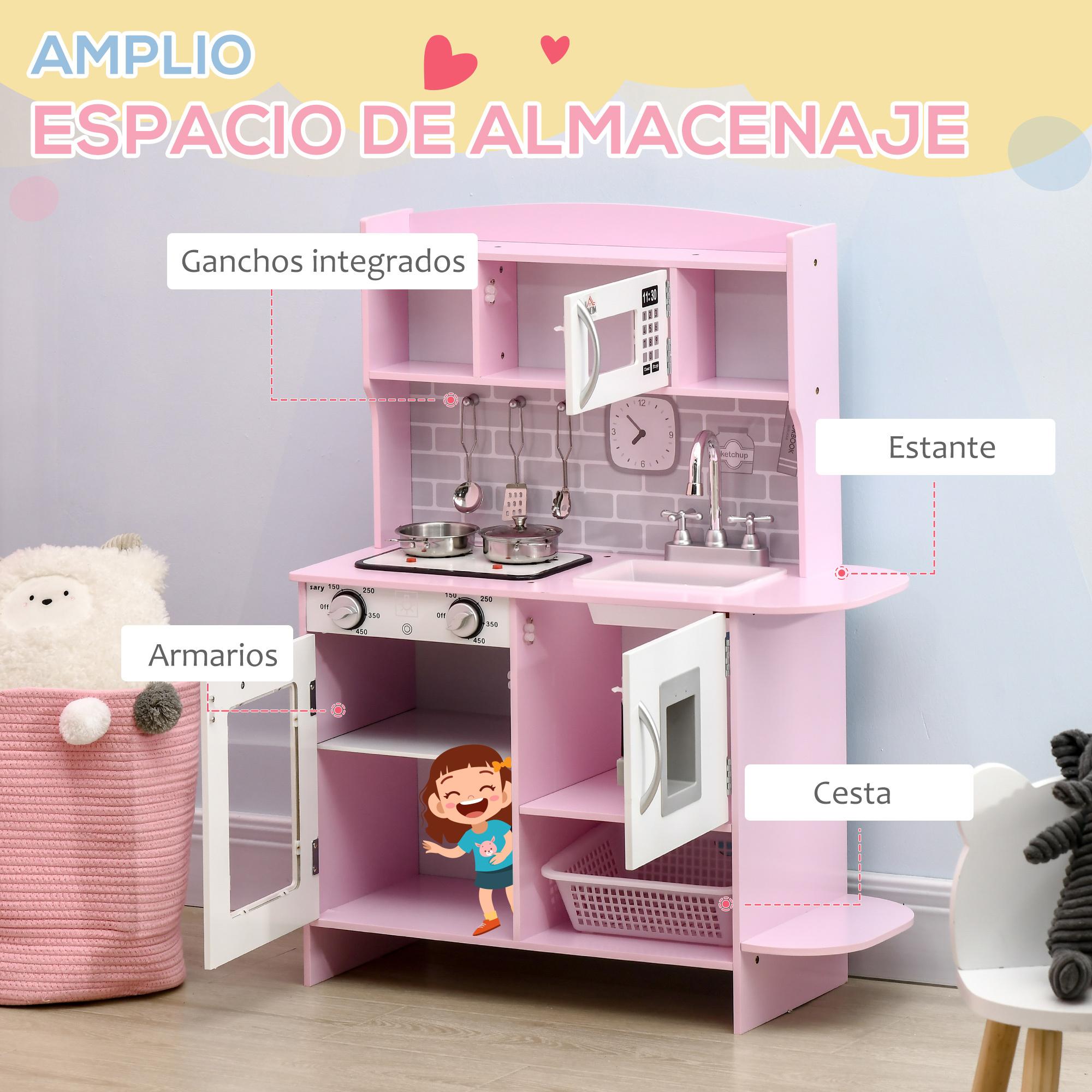 Cocina de Juguete Madera para Niños de +3 Años con Luz Sonidos 70x29x90 cm Rosa