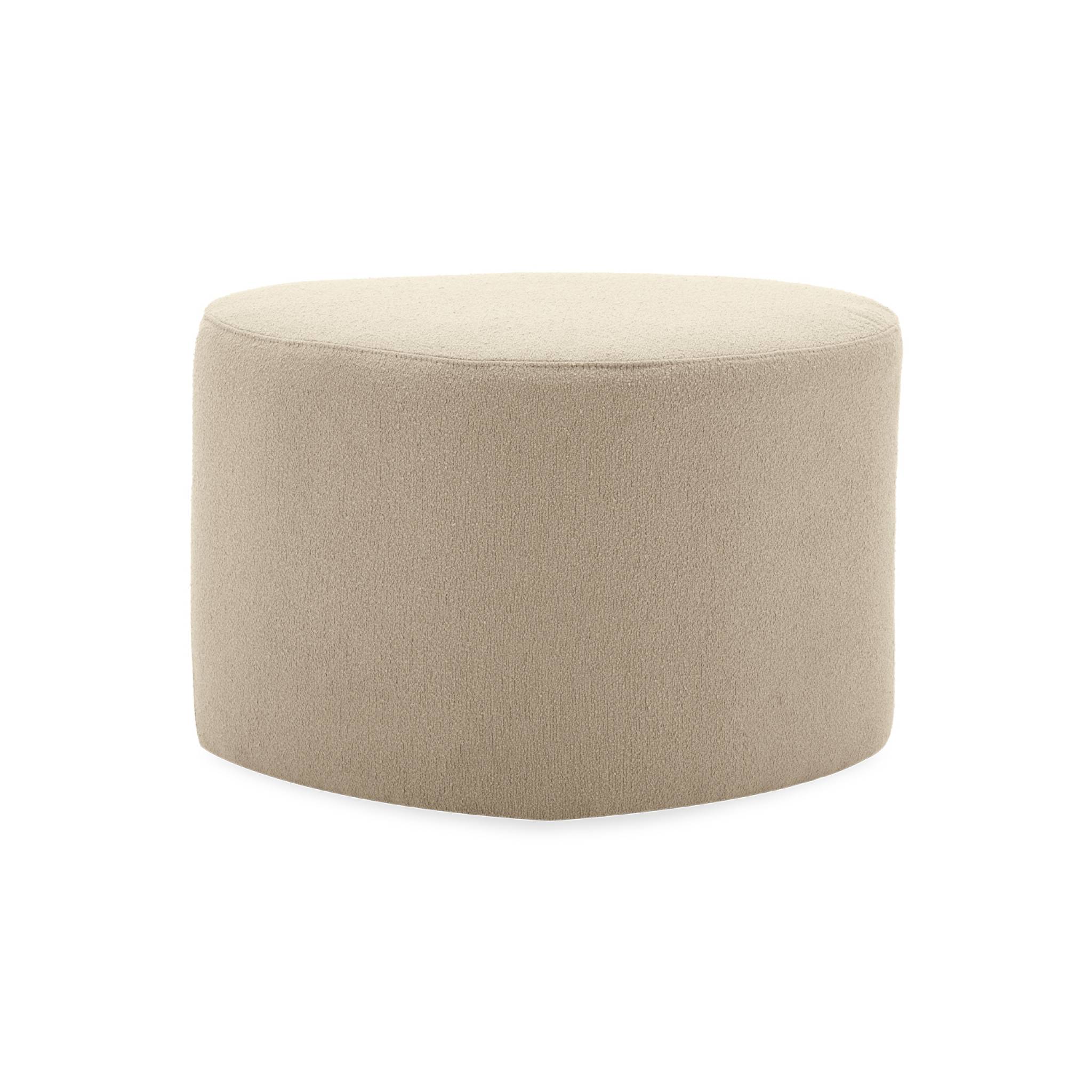 tabouret. pouf en forme de galet en tissu beige. TAO L 60 x P 44 x H 40cm