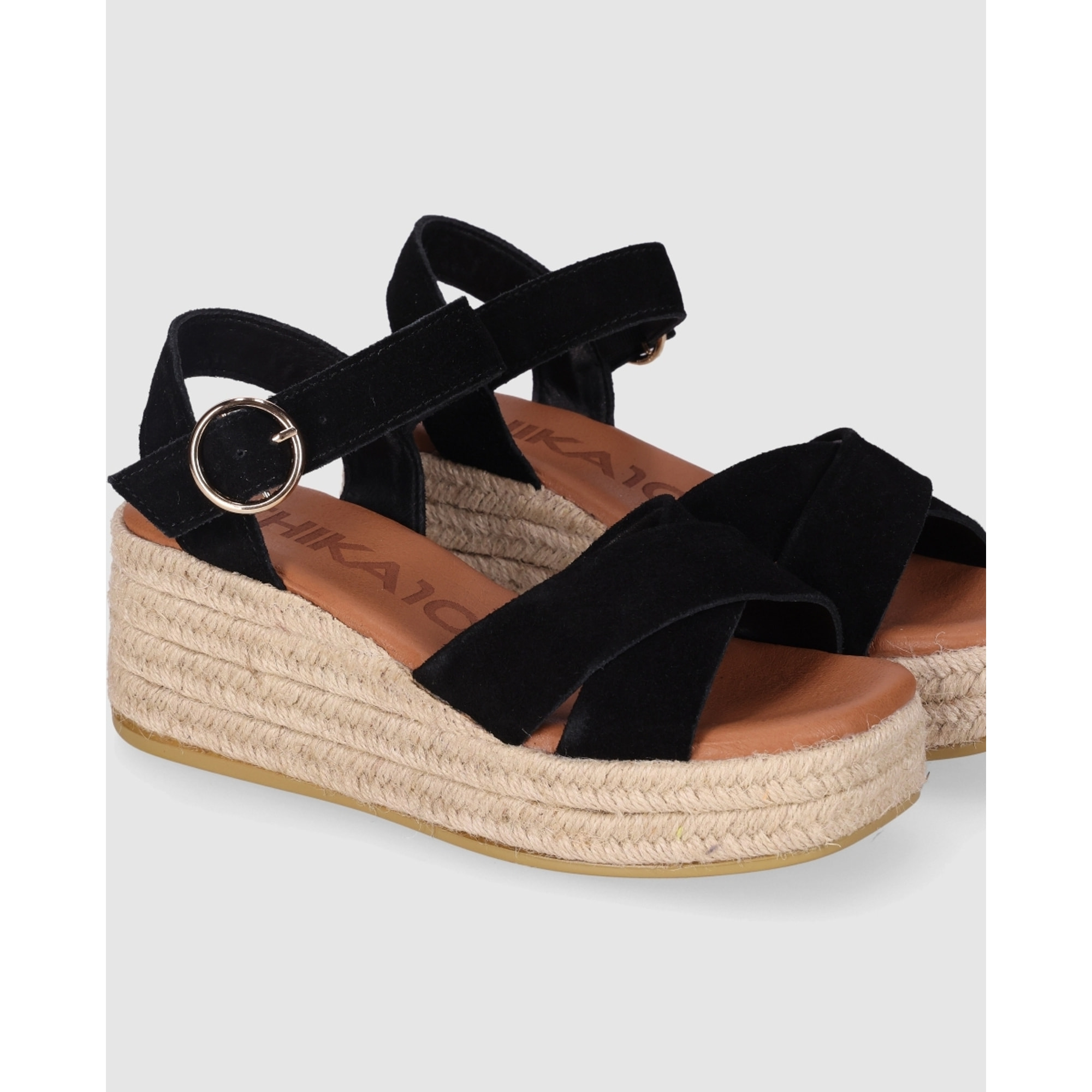 Sandalias de Serraje - Negro - Tacón: 6 cm