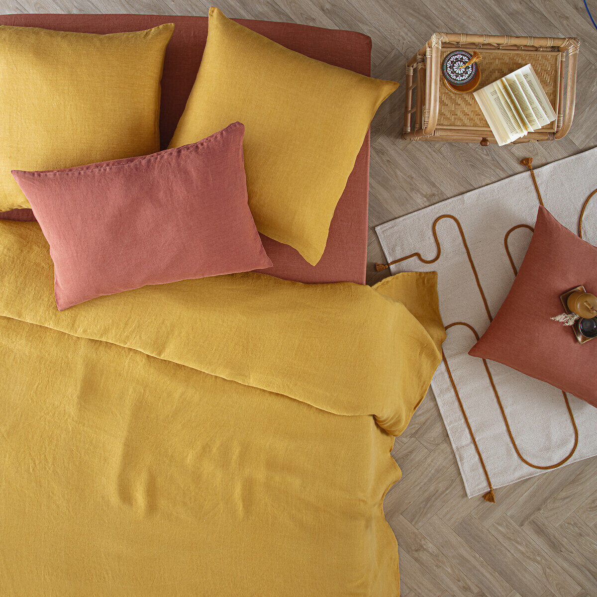 Housse de couette "Linah" - jaune ocre - lin lavé 240x220 cm
