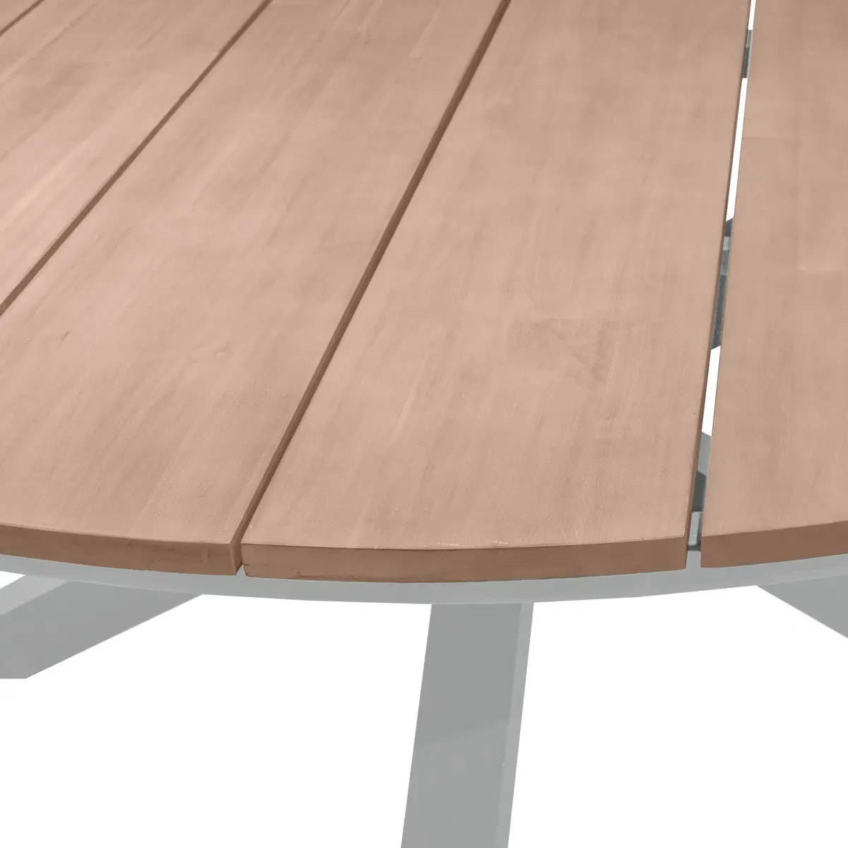 Table de jardin ronde "Oriengo" acacia  & blanc 8 places en aluminium traité époxy
