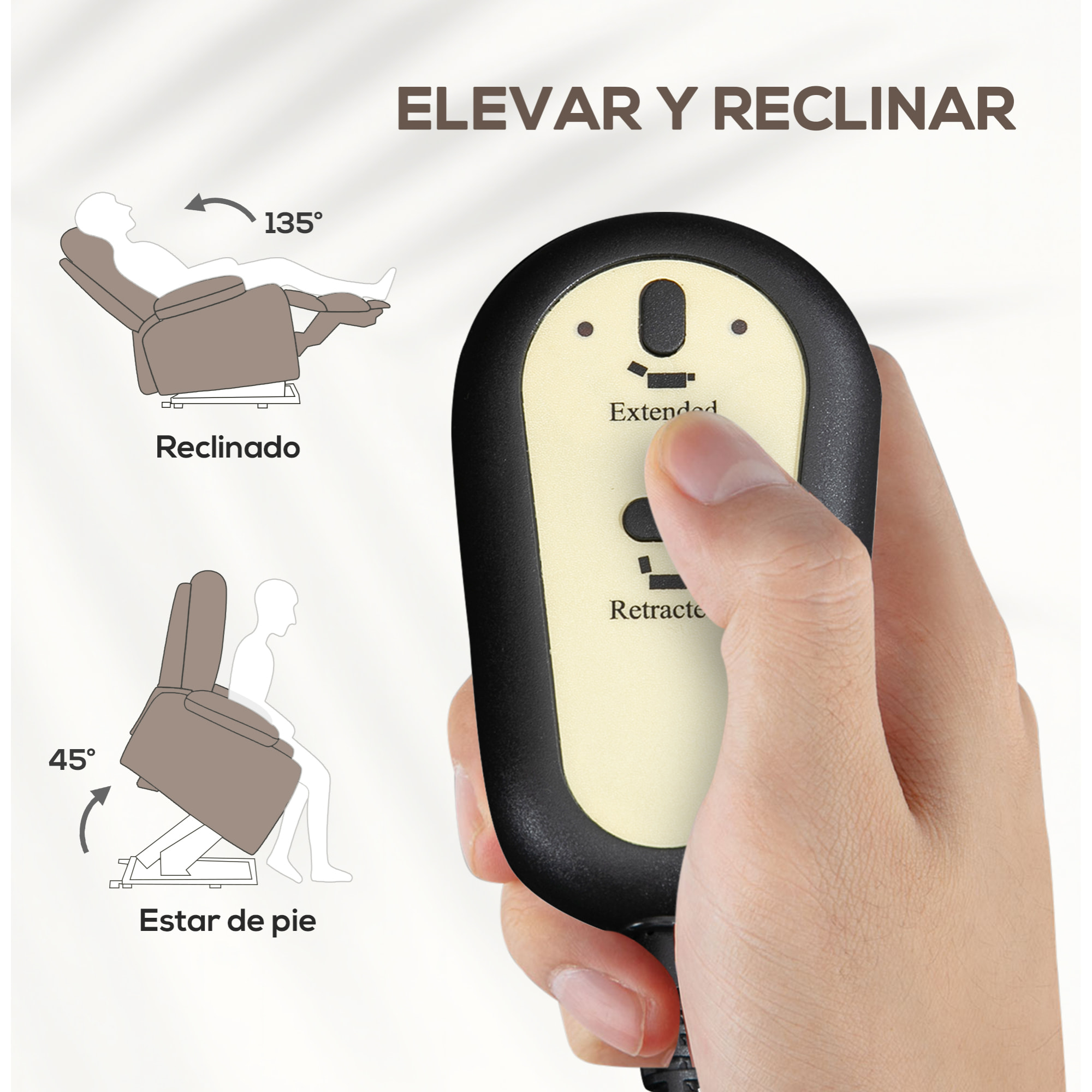 Sillón Relax Reclinable Eléctrico Levanta Personas Sillón Elevador con Respaldo Alto Capitoné Control Remoto Tapizado en Lino y Bolsillos Laterales Marrón Claro