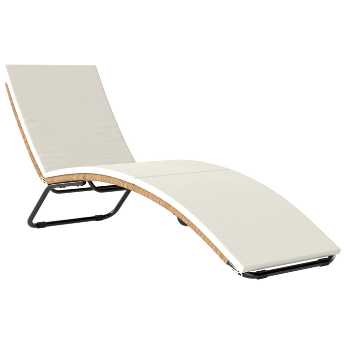 Tumbona de Ratán en Forma de S, Tumbona de Jardín Exterior con Cojín, Asiento Transpirable y Estructura de Acero, Carga 120 kg, para Patio, Playa, Terraza y Piscina, Blanco Crema