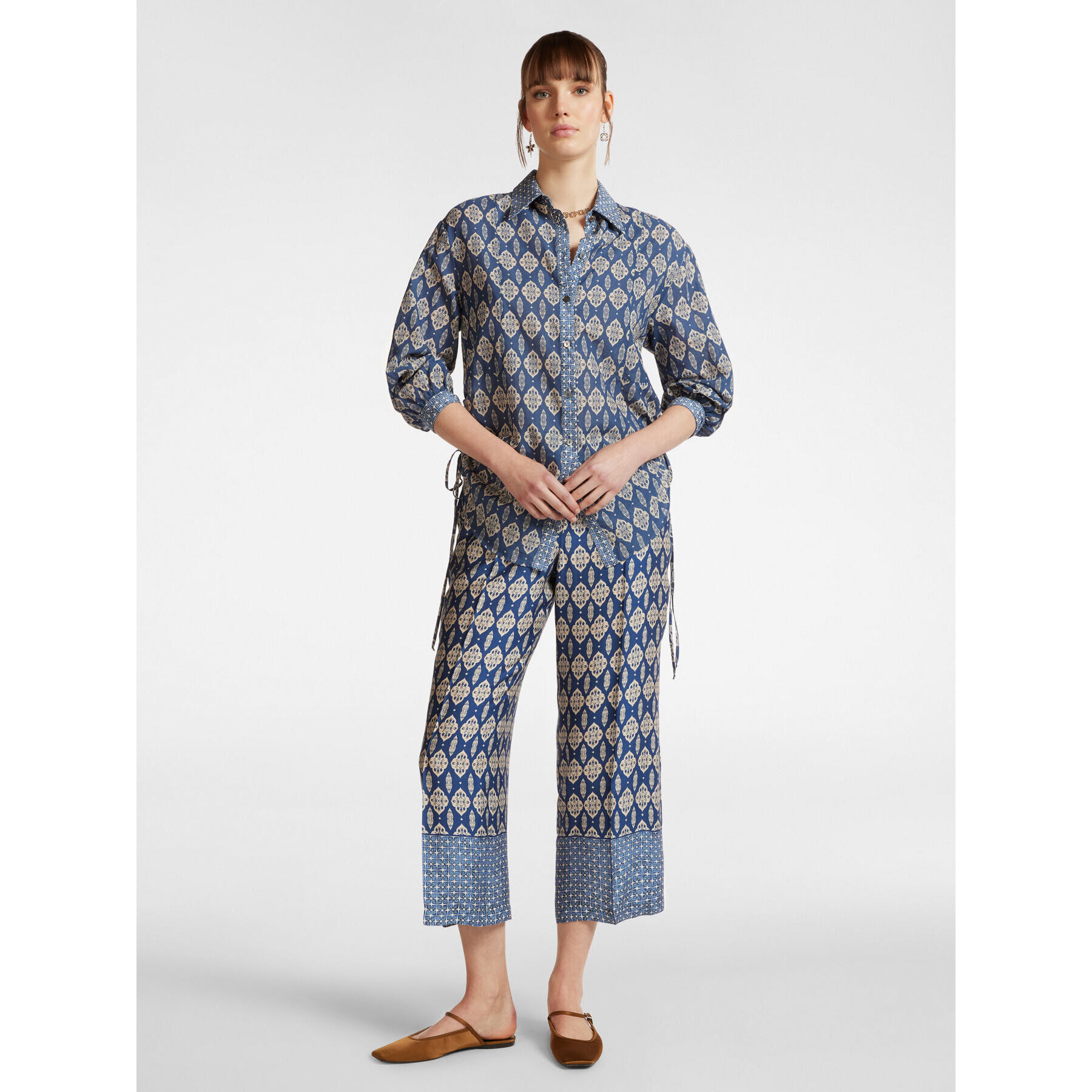 Elena Mirò - Camisa con estampado étnico - Azul