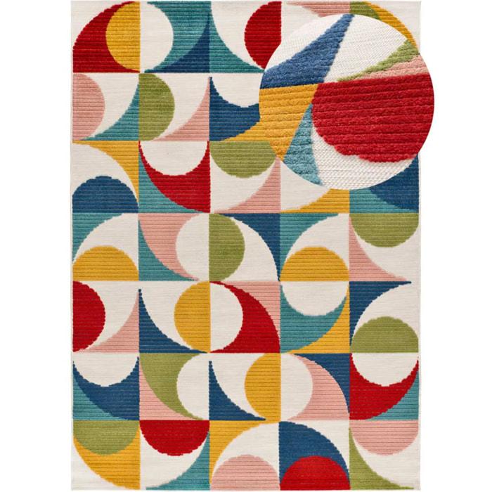MILA Alfombra geométrica con relieve de exterior-interior multicolor, varias medidas disponibles.