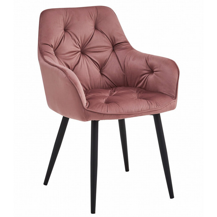 Sedia Jork in velluto rosa antico con gambe nere
