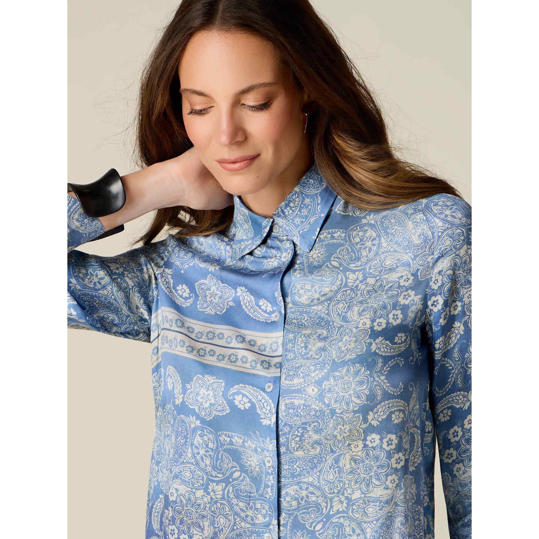 Oltre - Camicia in raso fantasia - Azzurro