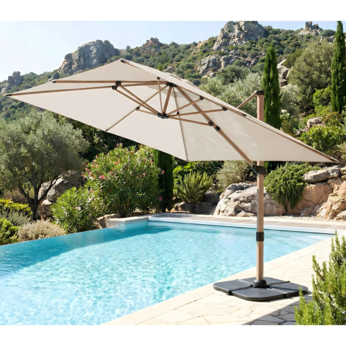 Parasol déporté 3x3m - effet bois - Lin - QUARTZ