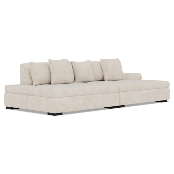 Vermont - canapé droit 4 places avec double méridienne - assise profonde - en velours texturé - Beige