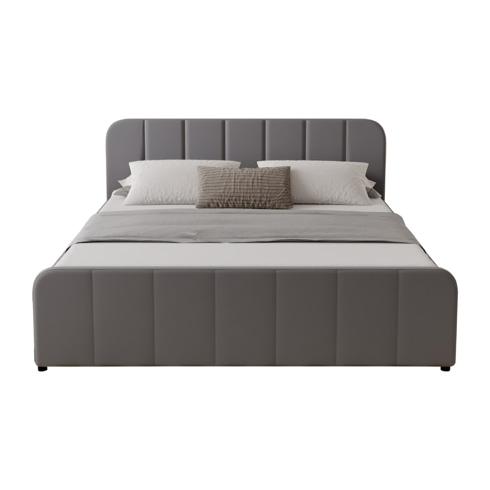 KANSAS Lit avec coffre de rangement 140x190cm en velours gris