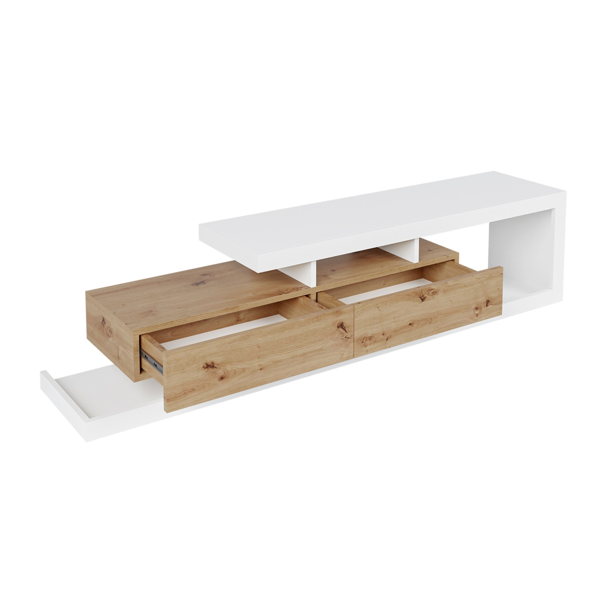 Olga - meuble TV - bois et blanc - 198 cm - style scandinave - Bois / Blanc