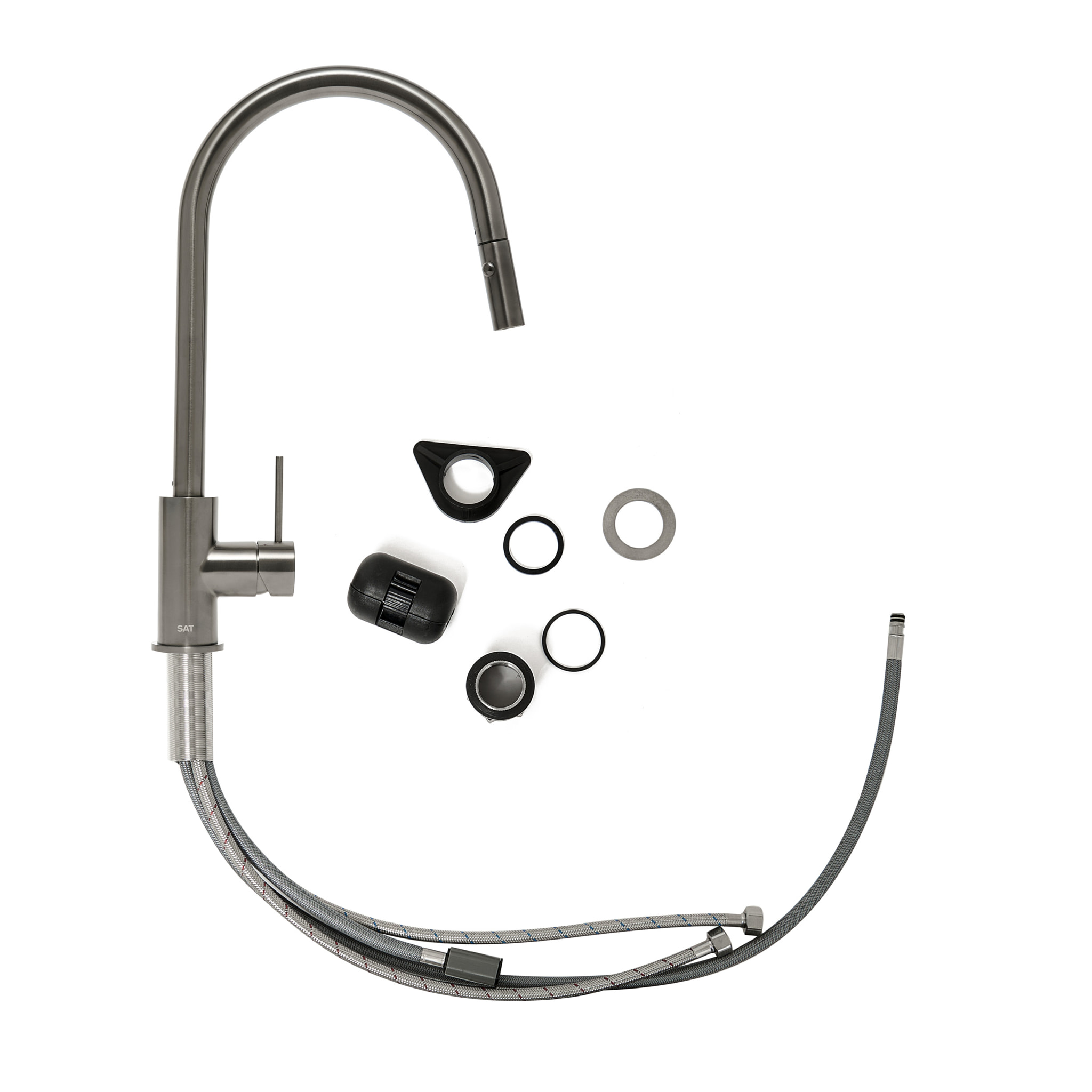 Aurum mitigeur évier à levier sur pied 44 cm avec douchette extractible 2 jets, métal brossé (SATBAUR286BGM)